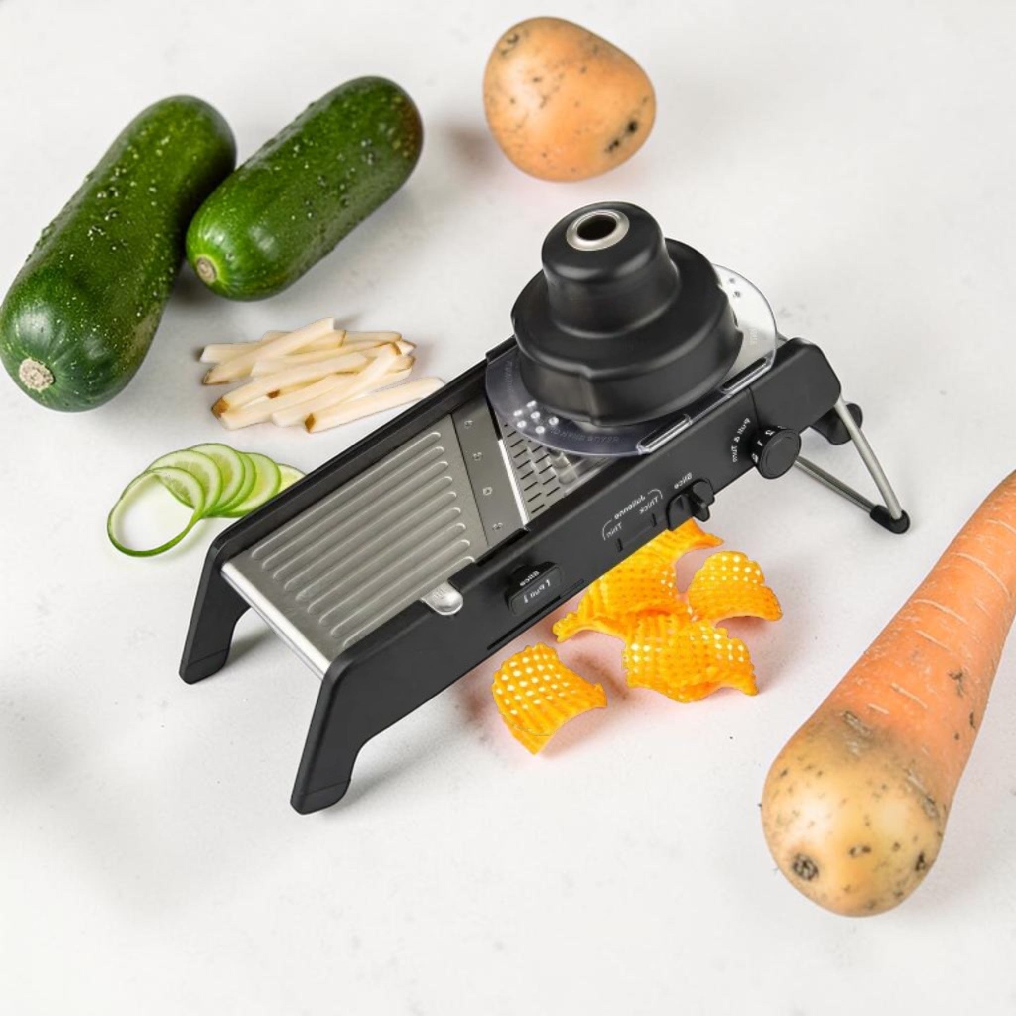Adjustable Stainless Steel Mandoline Slicer with Hand Guard & Multiple Cuts, Kitchen Tool