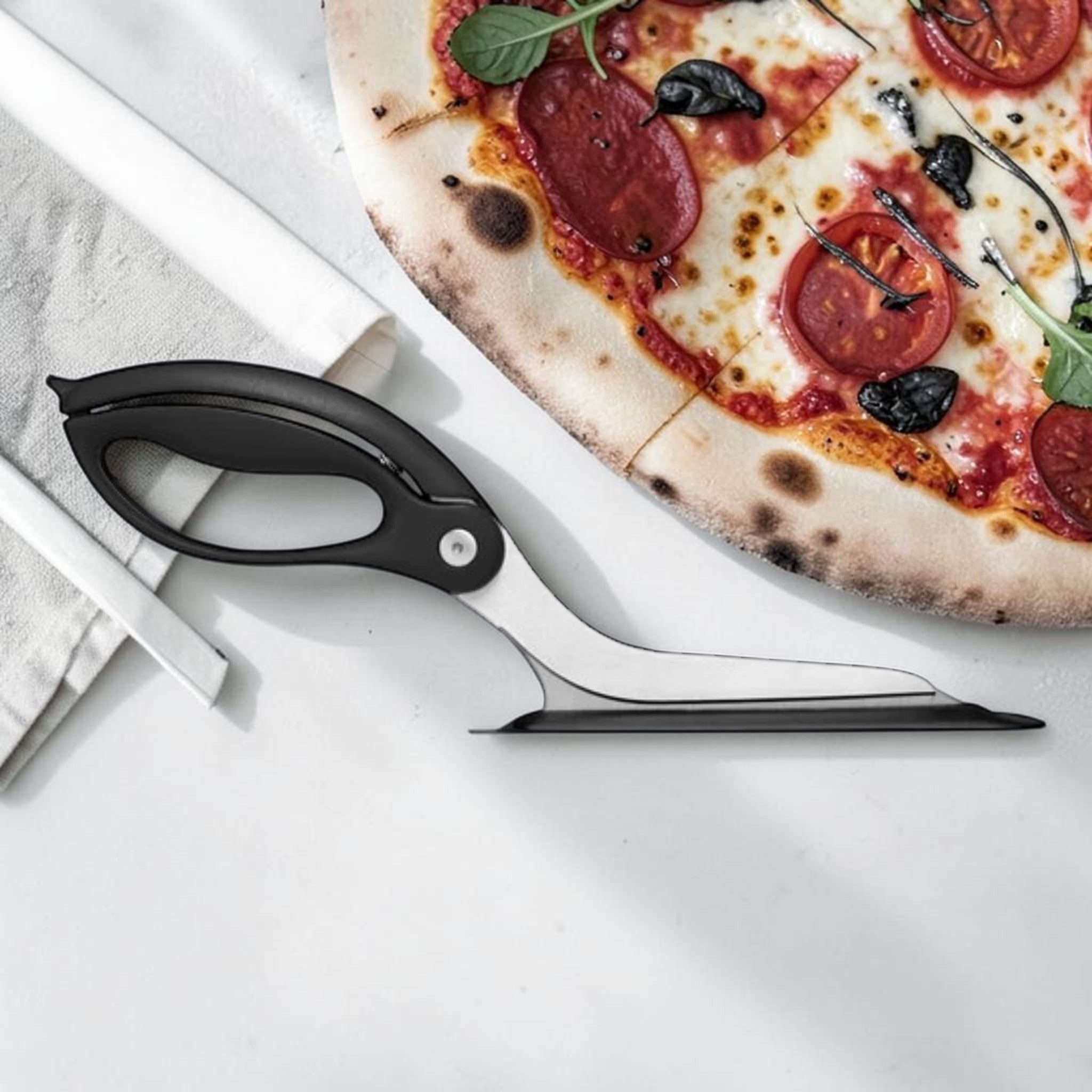 Pizza Cutting Scissors with Serving Spatula Base Black, Kitchen Tool