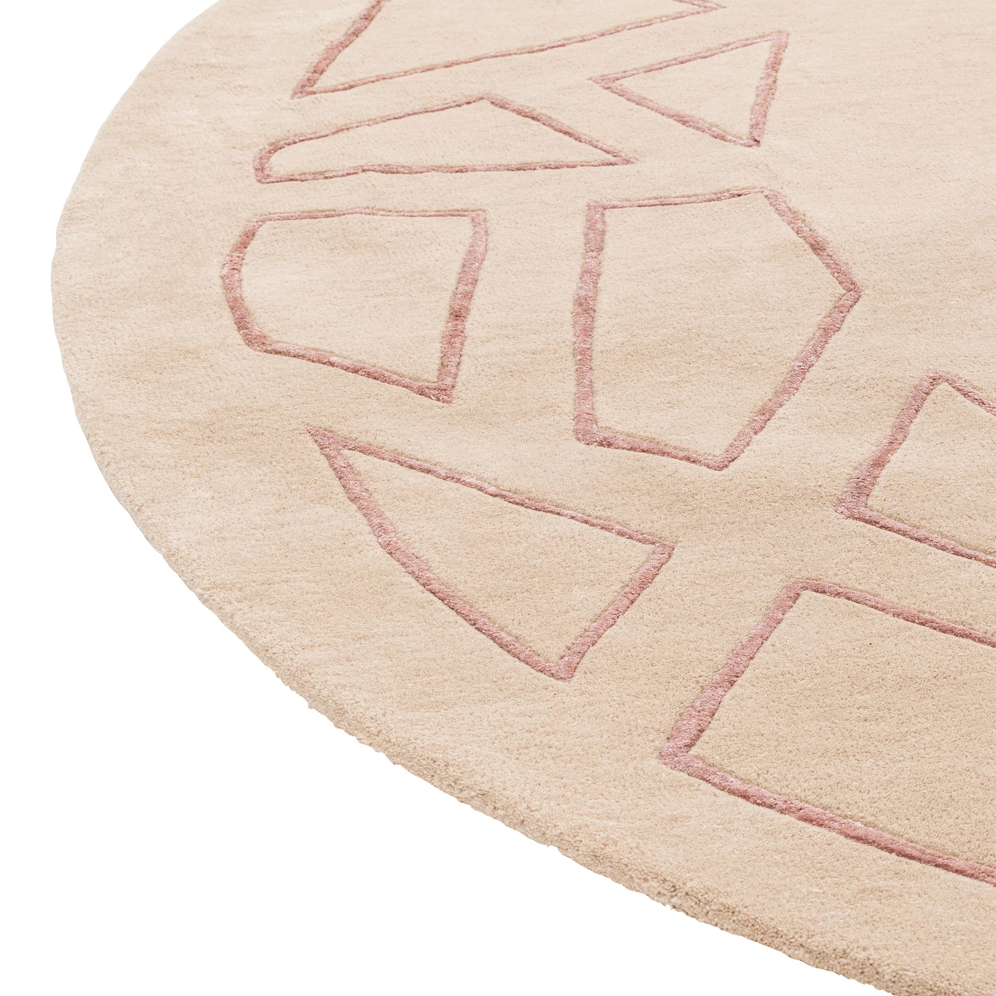 Modern Beige, Geometric Round Living Room Carpet, Hand-Tufted Wool Blend 9 ft Rug