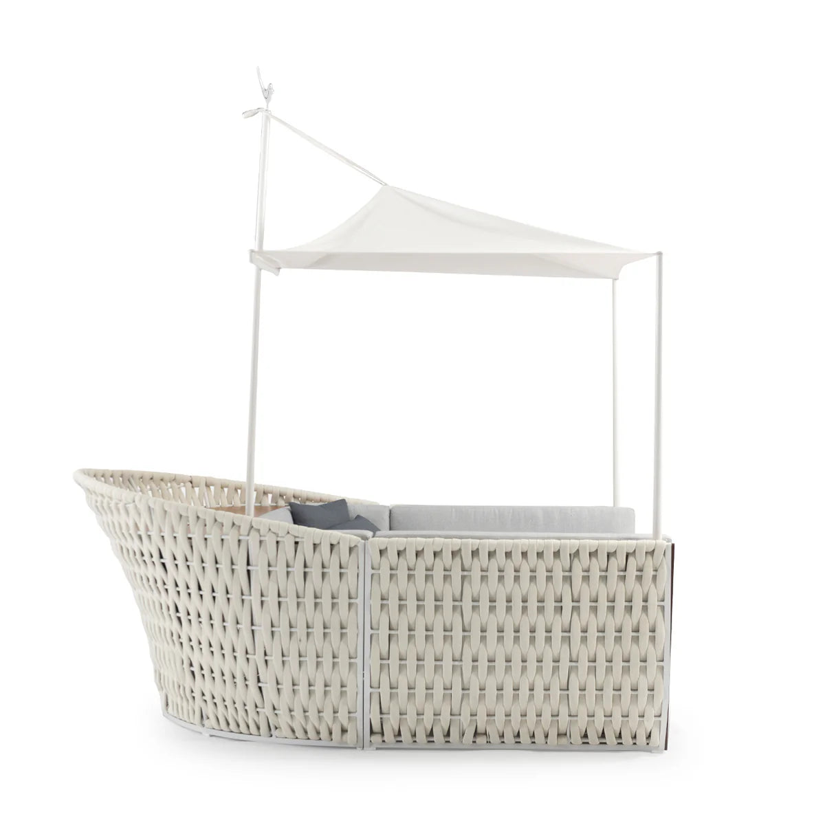 Modern Outdoor Lounge Dining Set with Canopy, Woven Rope & Wood Finish, 5-Piece Patio Set