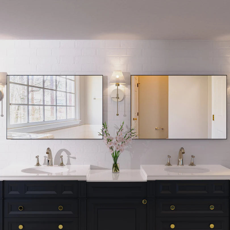 Rectangular Wall Mirror, Black Aluminum Frame 36x24 Inch, Modern Bathroom Vanity Mirror
