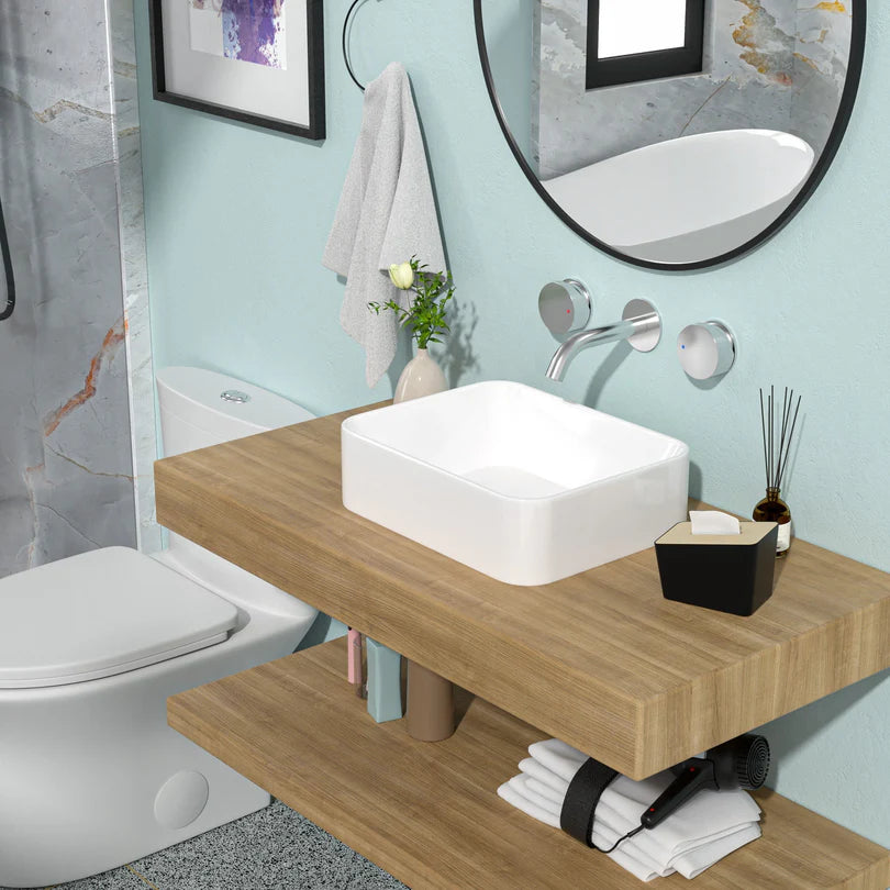 Rectangular Ceramic Vessel Sink, Black & White, Modern Bathroom Vanity Sink