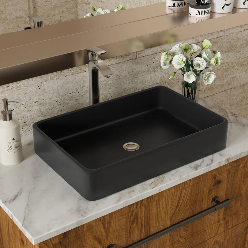Rectangular Ceramic Vessel Sink, Black & White, Modern Bathroom Vanity Sink