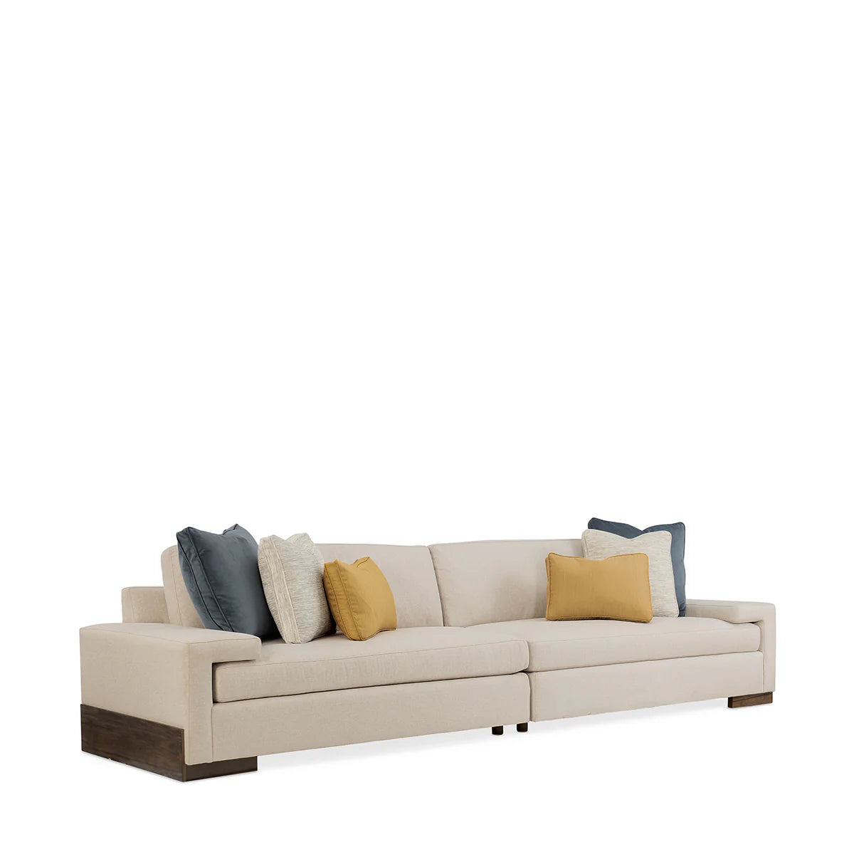 Modern Beige Fabric, 2-Piece Sectional Sofa with Shelf Arm & Accent Pillows, Living Room Sofa