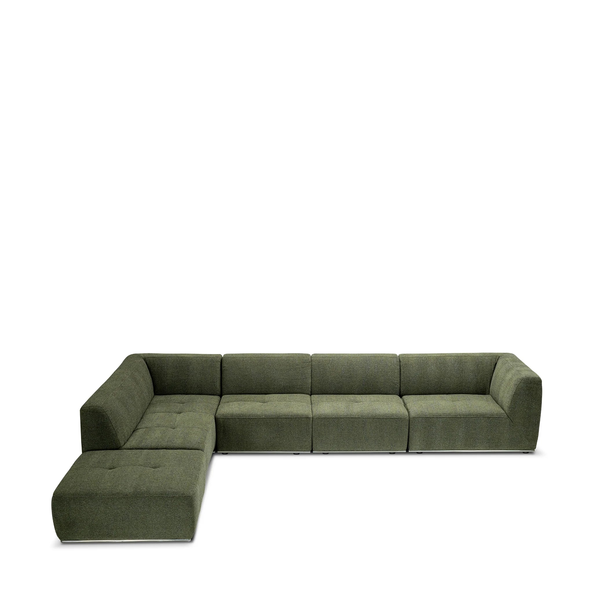 Modern Moss Green, L-Shaped Sectional Sofa with Tufted Cushions & Nickel Base, Living Room Sofa