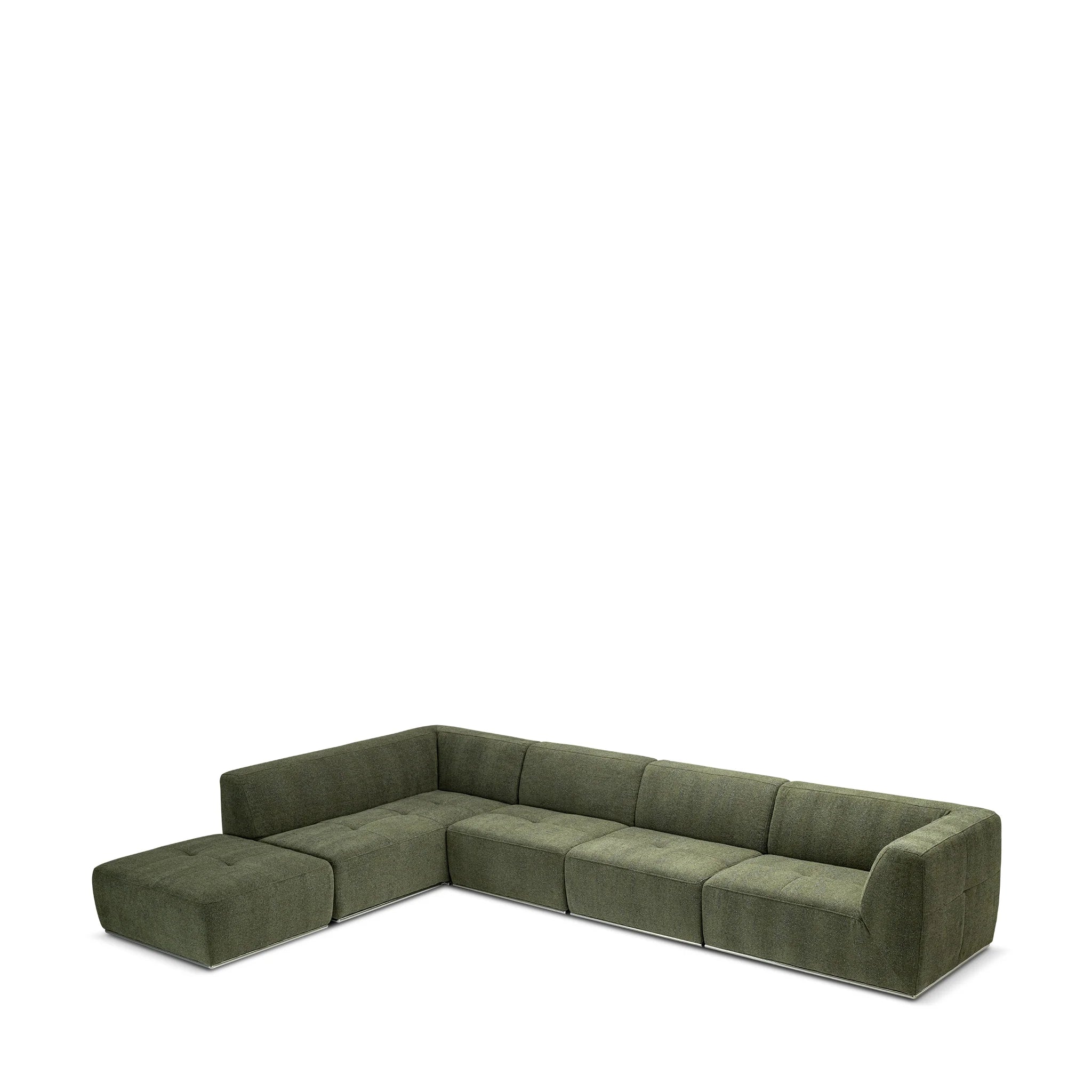 Modern Moss Green, L-Shaped Sectional Sofa with Tufted Cushions & Nickel Base, Living Room Sofa