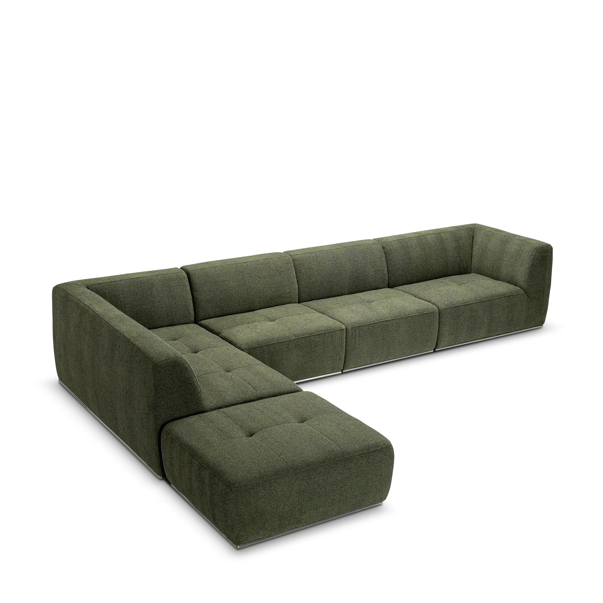 Modern Moss Green, L-Shaped Sectional Sofa with Tufted Cushions & Nickel Base, Living Room Sofa