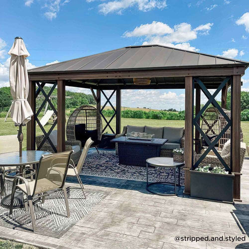 Outdoor Hardtop Gazebo with Wood Look Aluminum Frame & Built In Planters, 13x15 ft Patio Pavilion