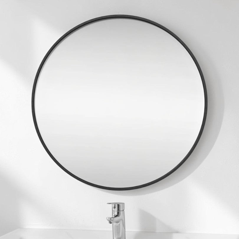 Round Wall Mirror, Black Metal Frame 18-Inch, Modern Bathroom Accent Mirror