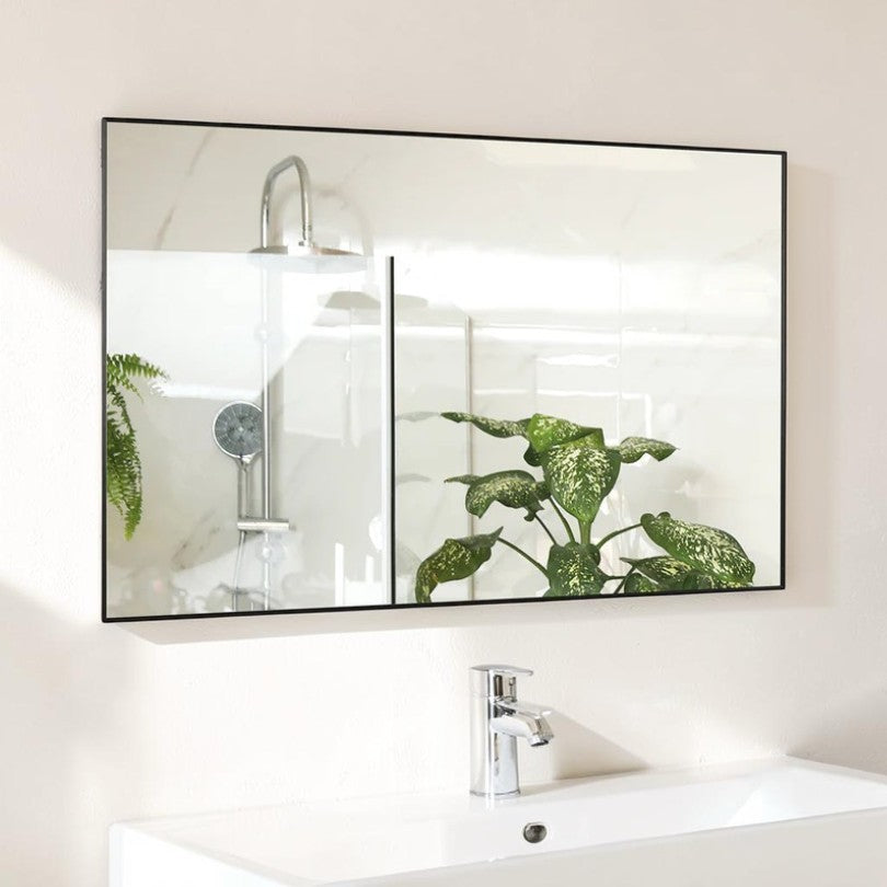 Rectangular Wall Mirror, Black Aluminum Frame 36x24 Inch, Modern Bathroom Vanity Mirror