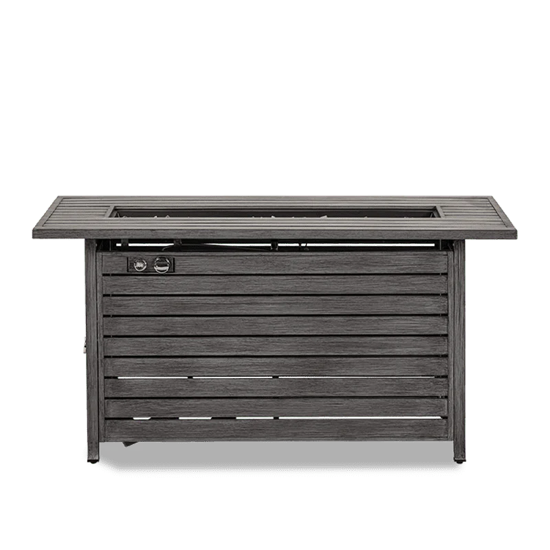 Modern Rectangular Iron Fire Pit Table, Gray Finish with Hidden Propane Storage, Outdoor Fire Pit