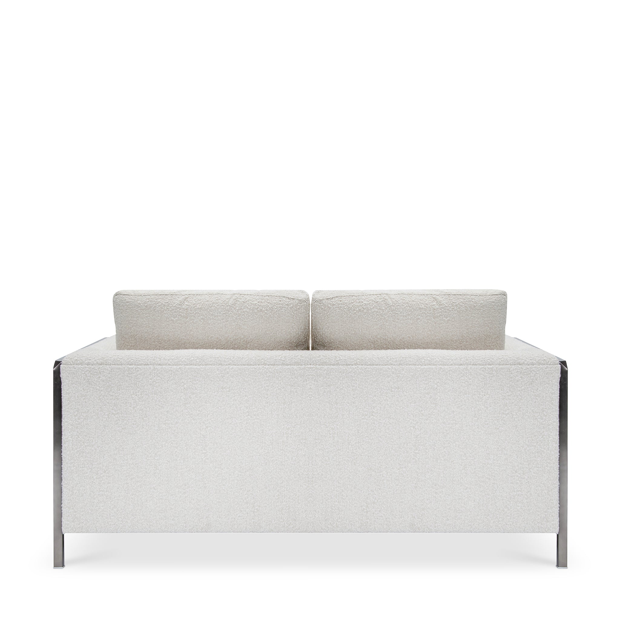 Modern Beige Bouclé, Loveseat Sofa with Cushions & Brushed Nickel Steel Legs, Living Room Sofa