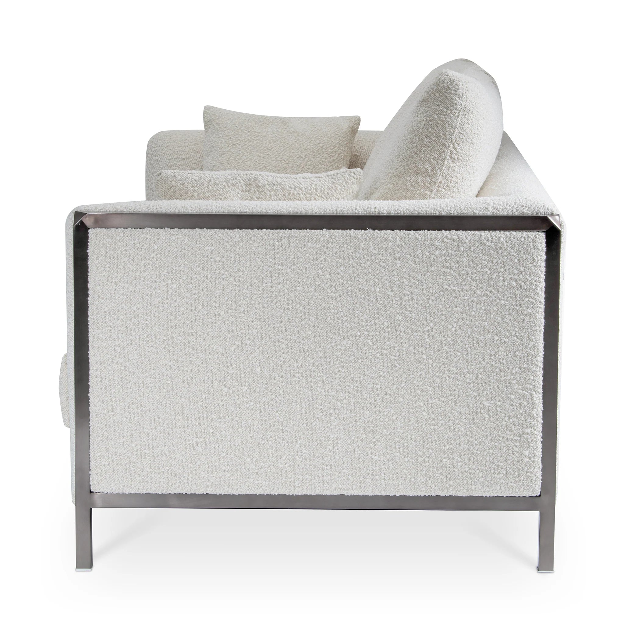 Modern Beige Bouclé, Loveseat Sofa with Cushions & Brushed Nickel Steel Legs, Living Room Sofa
