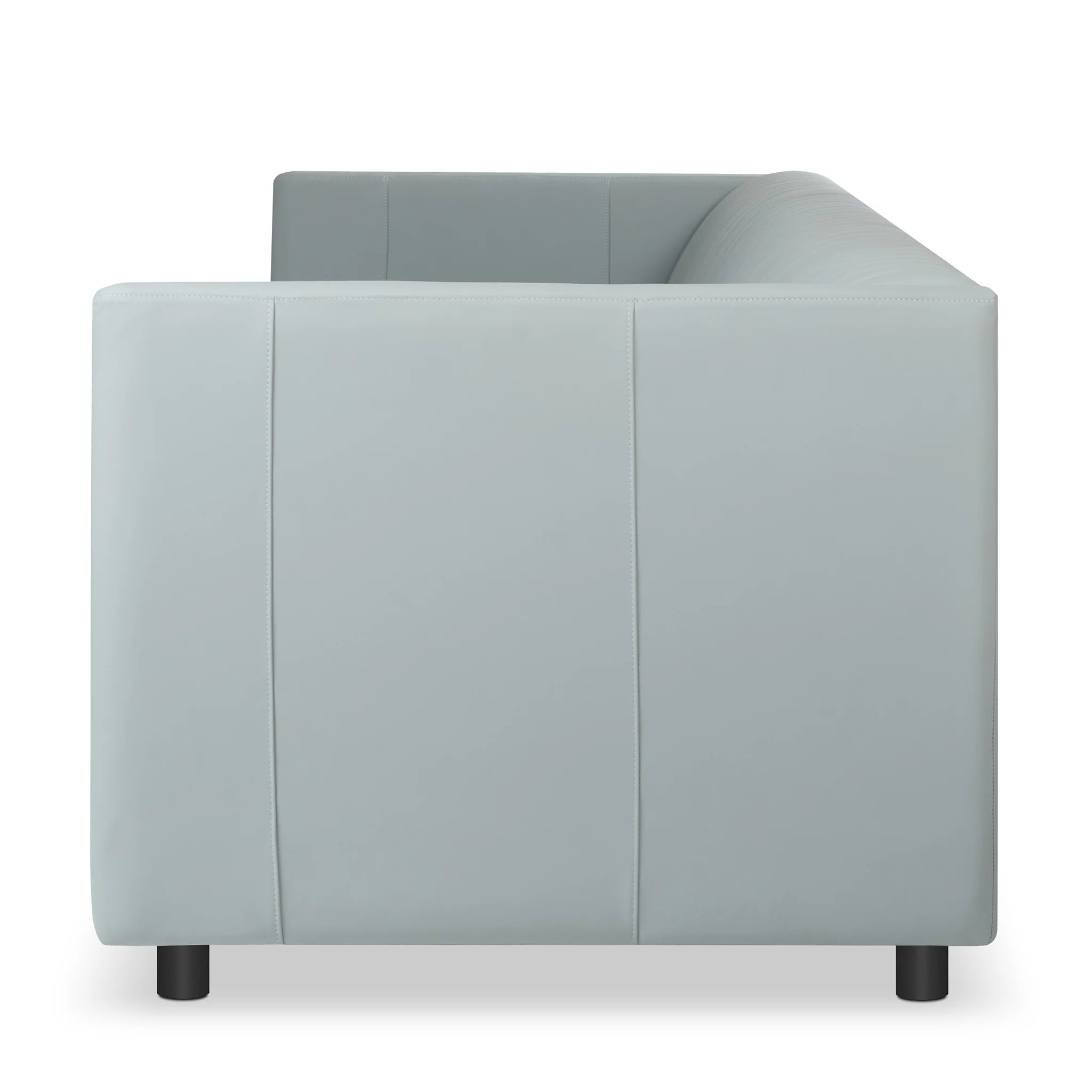 Modern Gray Leather, 3-Seater Sofa with Channel Tufting & Black Wood Legs, Living Room Sofa