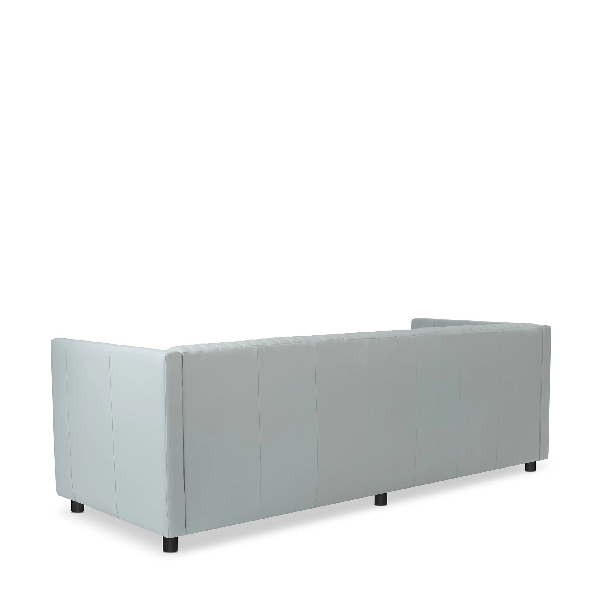 Modern Gray Leather, 3-Seater Sofa with Channel Tufting & Black Wood Legs, Living Room Sofa