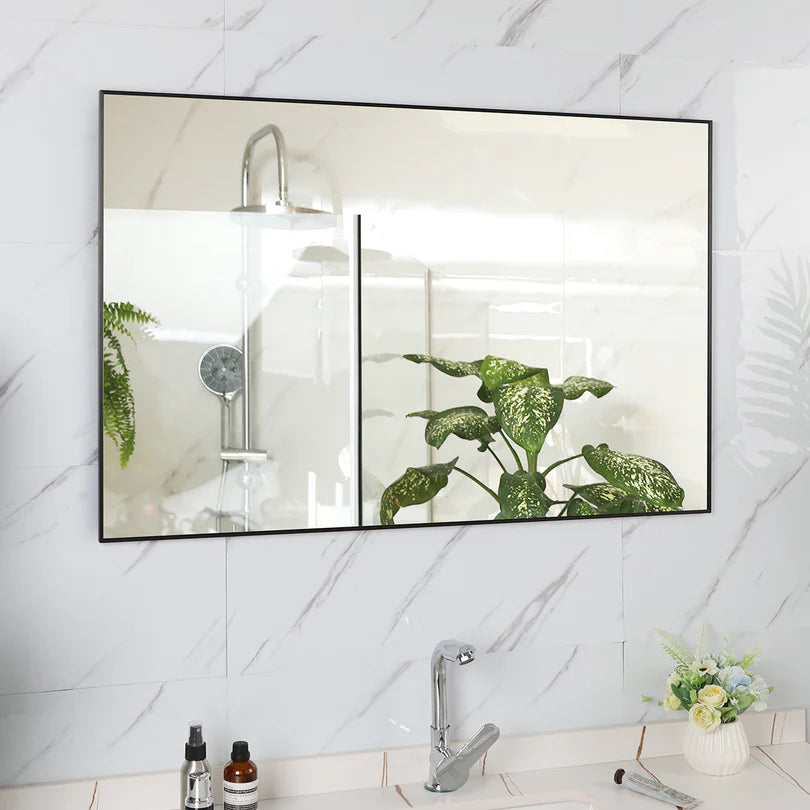 Rectangular Wall Mirror, Black Aluminum Frame 36x24 Inch, Modern Bathroom Vanity Mirror