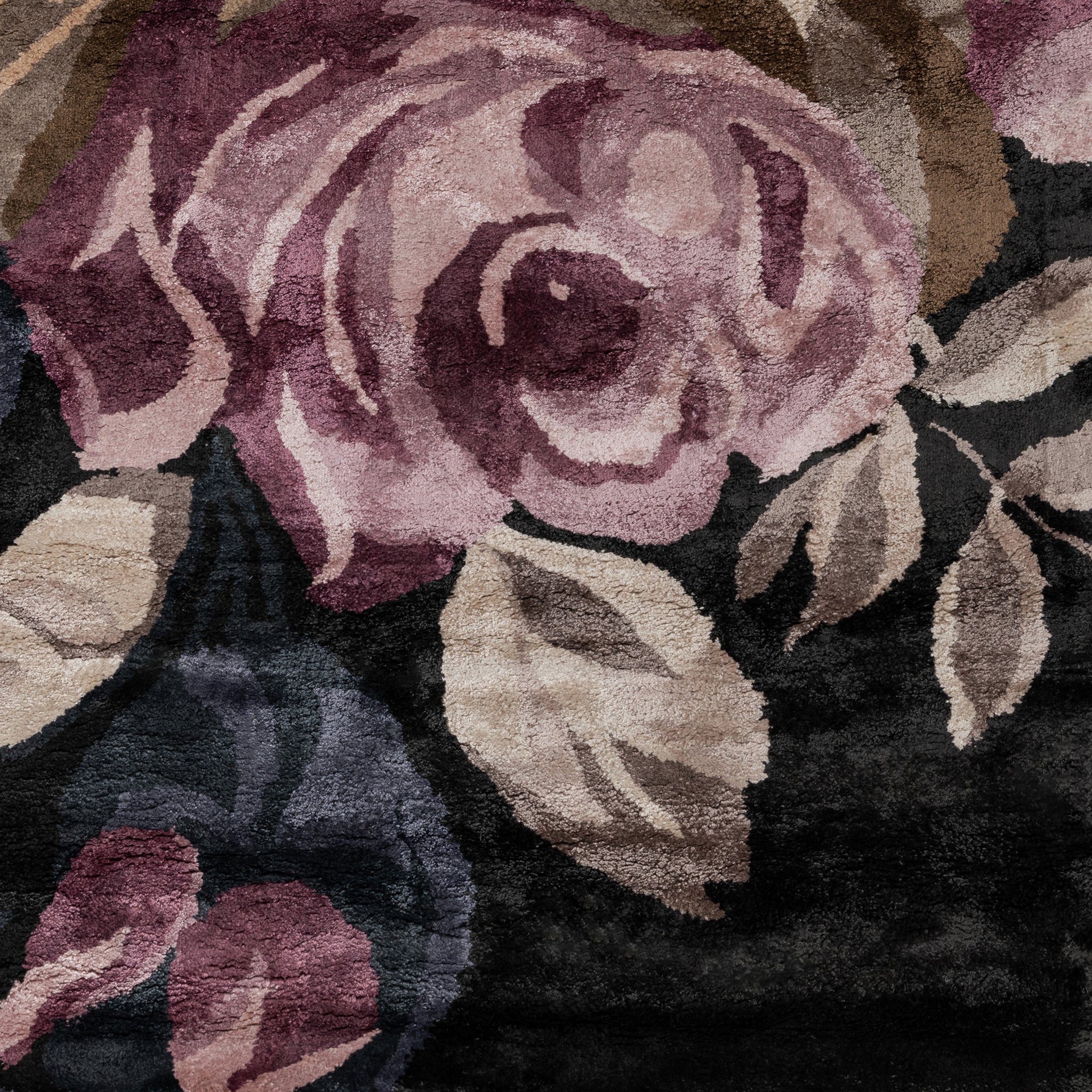 Elegant Black Floral, Living Room Carpet with Pink & Purple Accents, Hand-Tufted Viscose 8x11 Area Rug