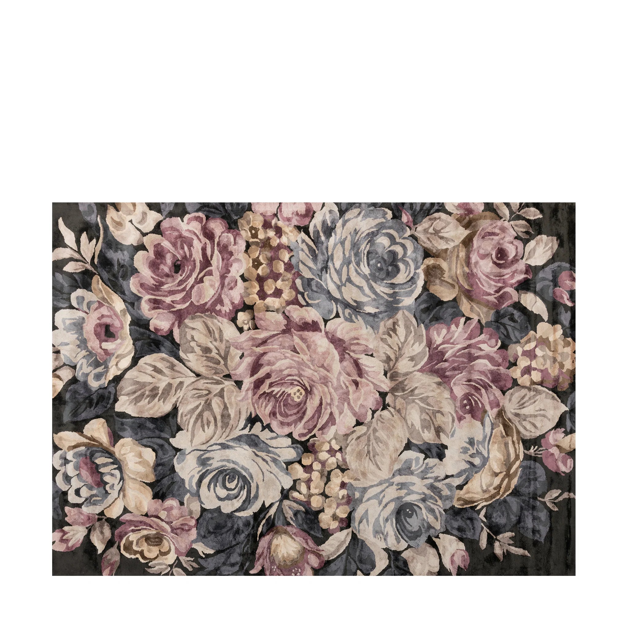 Elegant Black Floral, Living Room Carpet with Pink & Purple Accents, Hand-Tufted Viscose 8x11 Area Rug