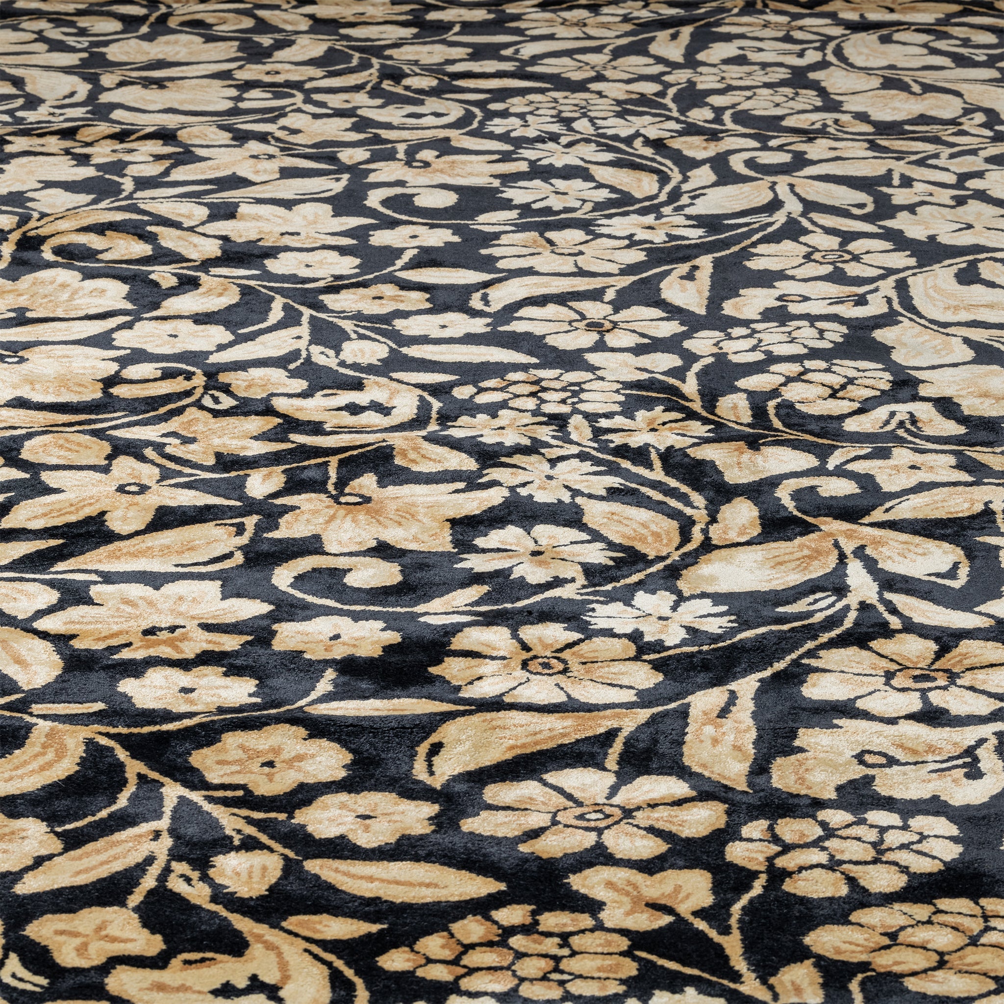 Vintage Black & Gold, Floral Living Room Carpet, Hand-Tufted Viscose 8x11 Area Rug