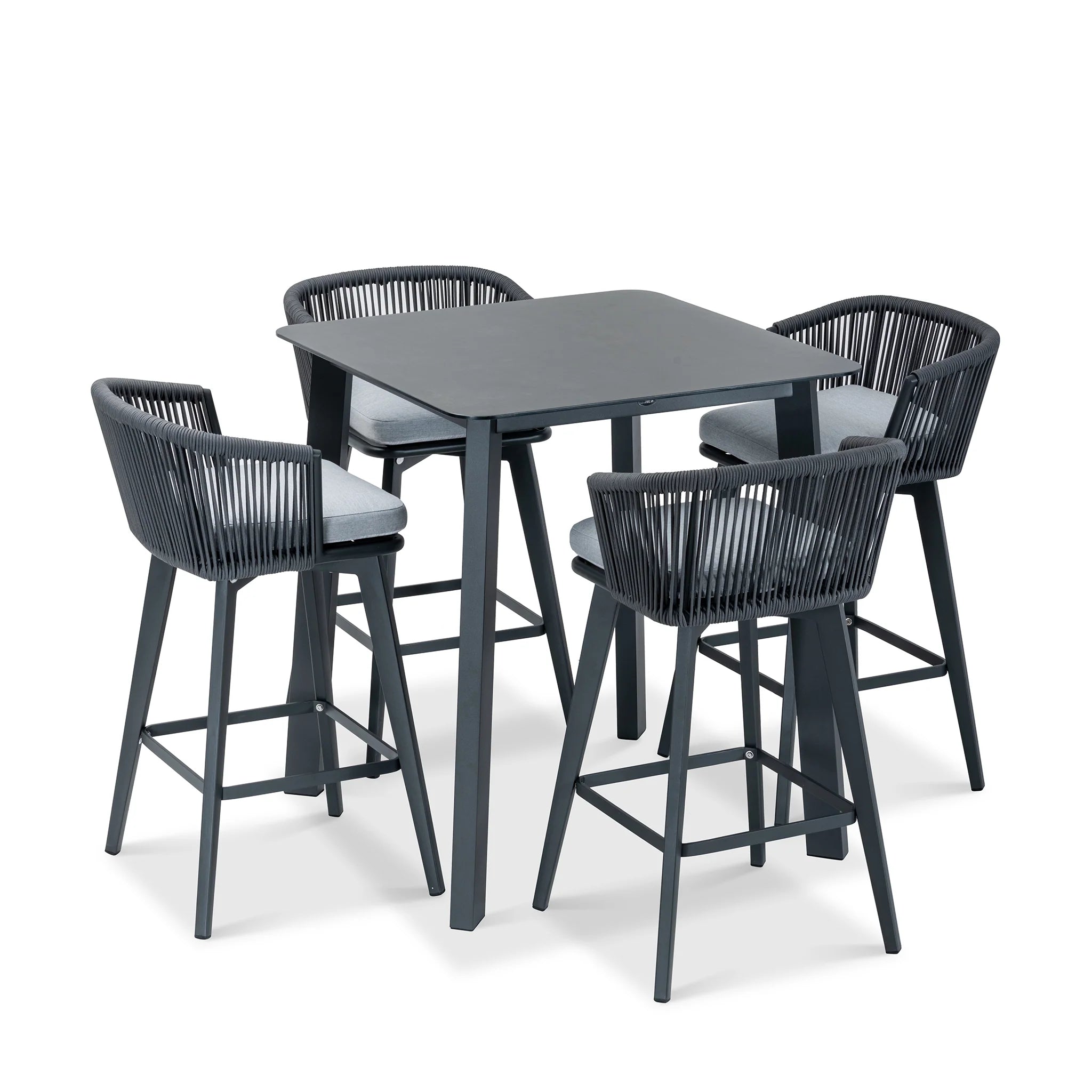 Modern Dark Gray Outdoor Dining Set with Bar Table & 4 Woven Chairs, Patio Furniture Set