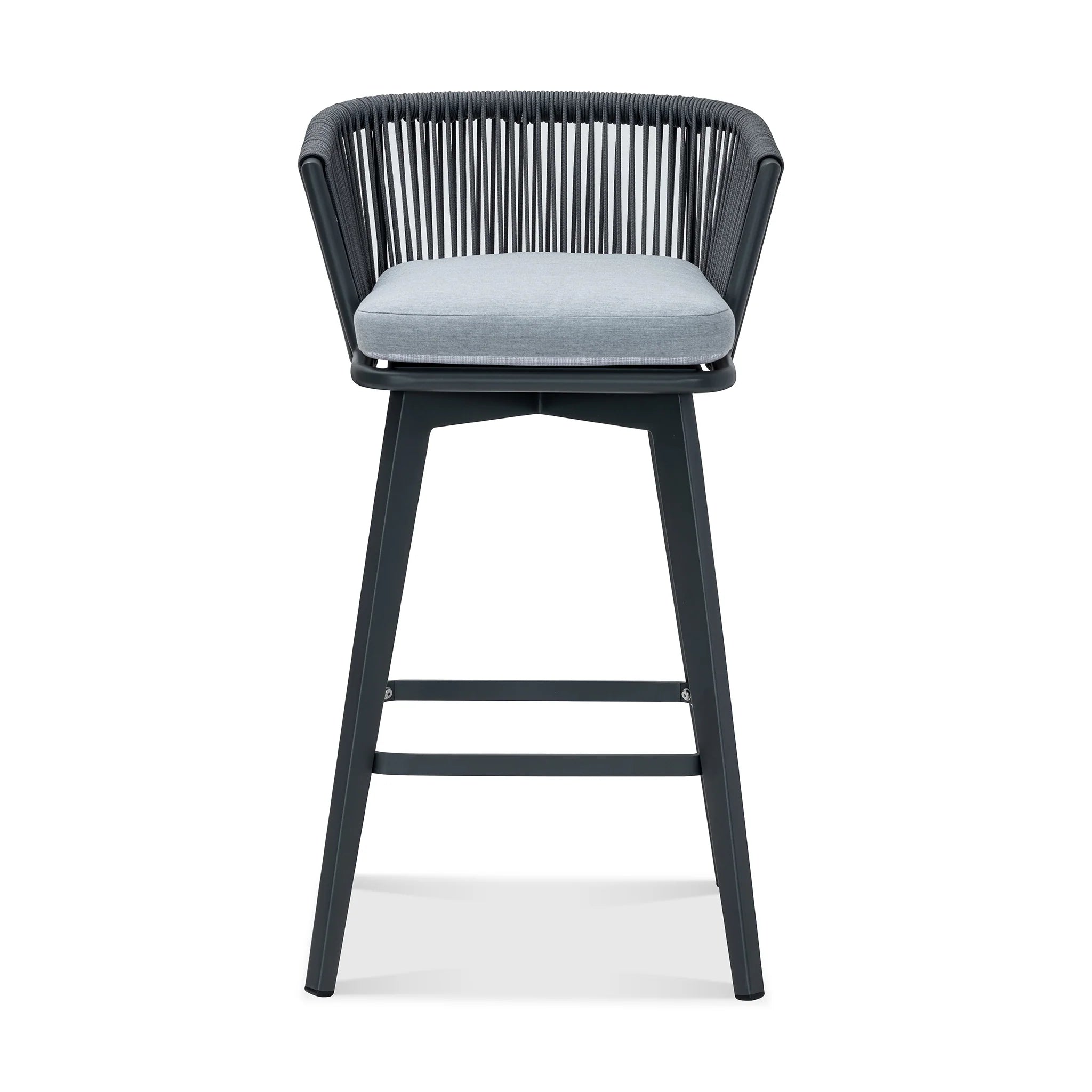 Modern Dark Gray Outdoor Dining Set with Bar Table & 4 Woven Chairs, Patio Furniture Set