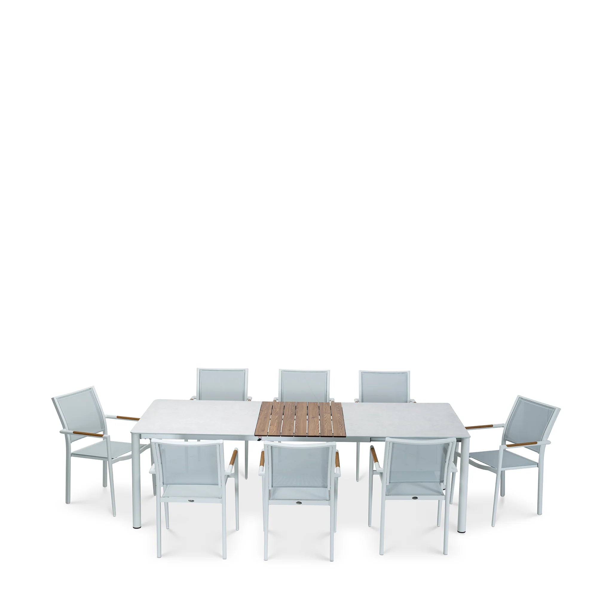Modern White & Gray Outdoor Dining Set with Rectangular Table & 6 Chairs, Patio Furniture Set