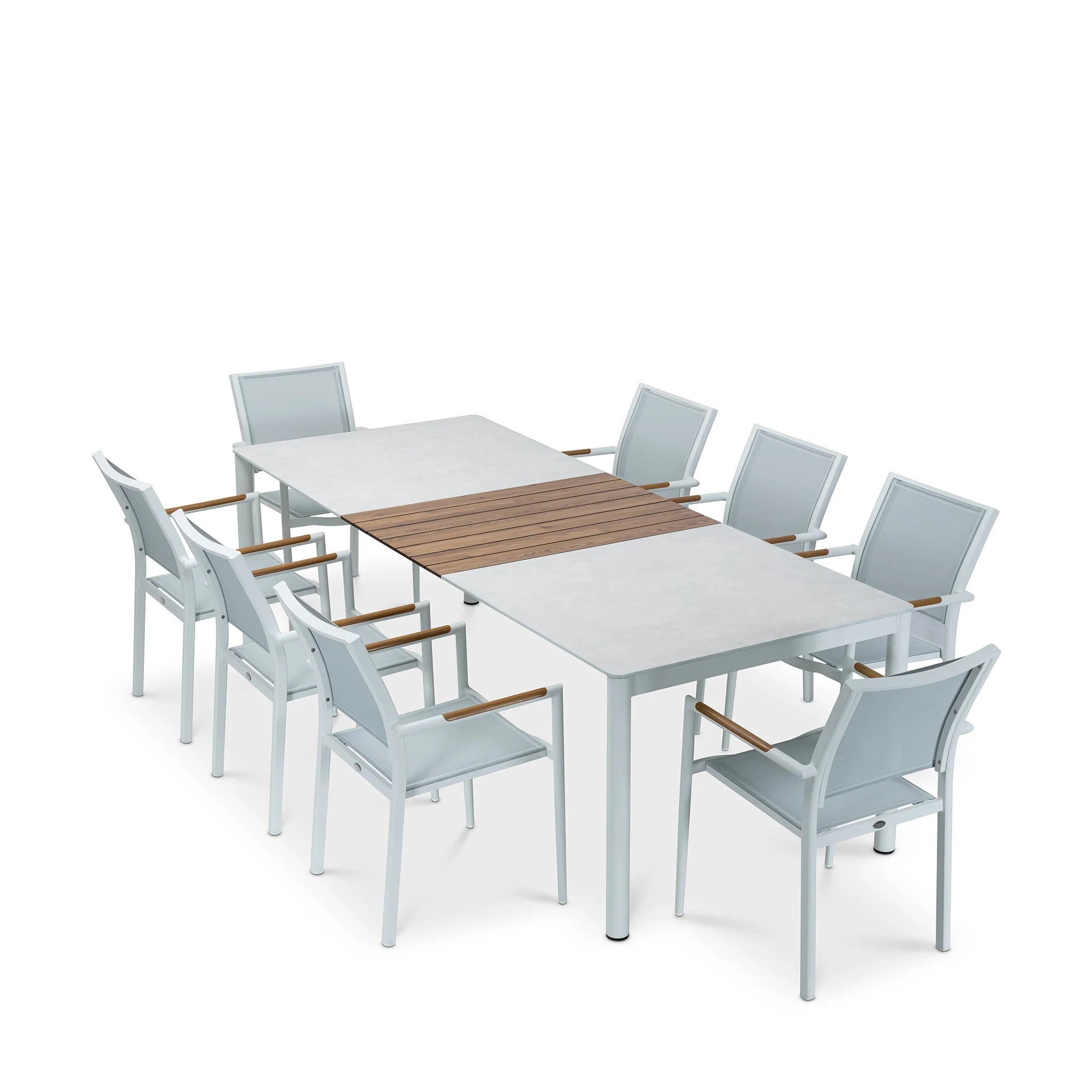 Modern White & Gray Outdoor Dining Set with Rectangular Table & 6 Chairs, Patio Furniture Set