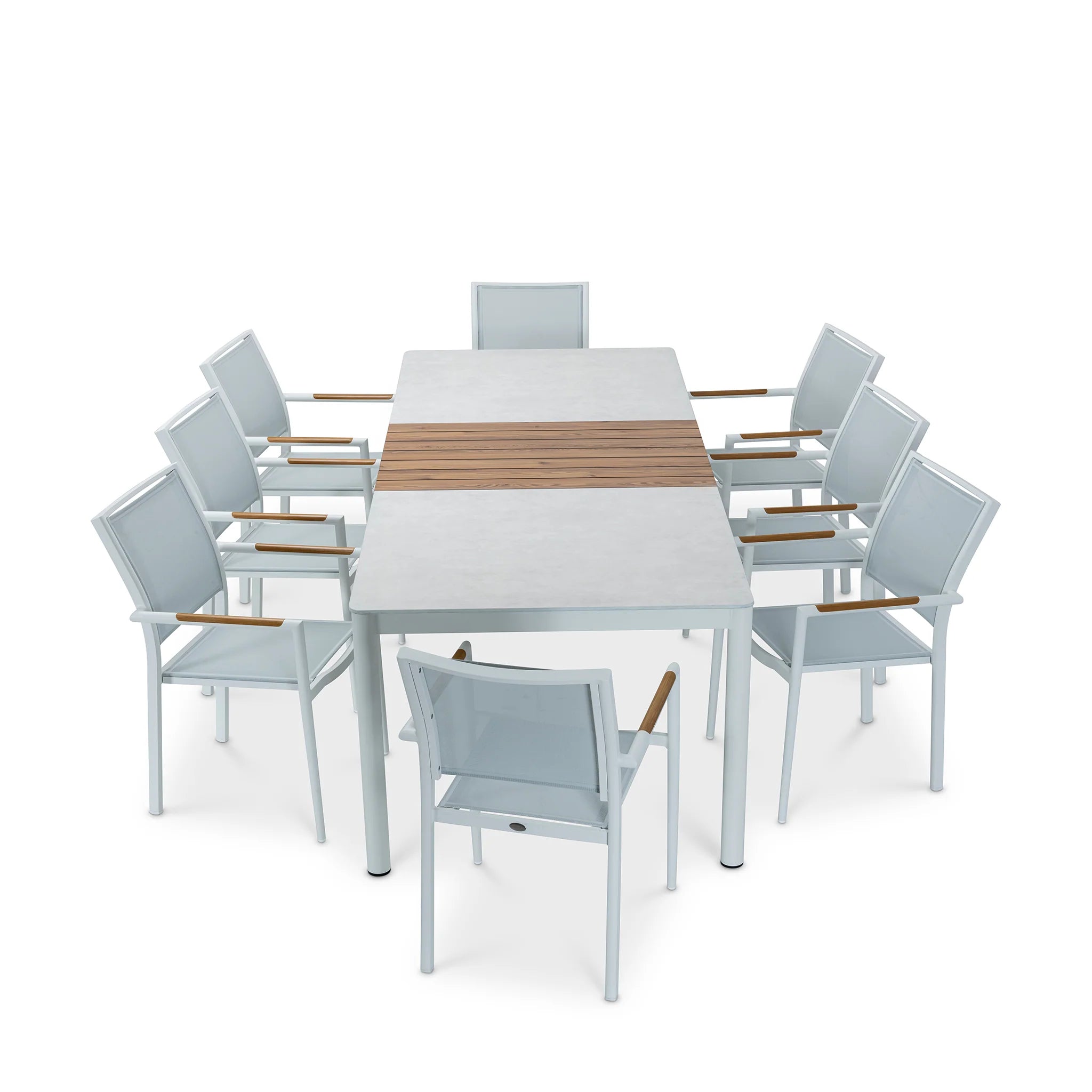 Modern White & Gray Outdoor Dining Set with Rectangular Table & 6 Chairs, Patio Furniture Set