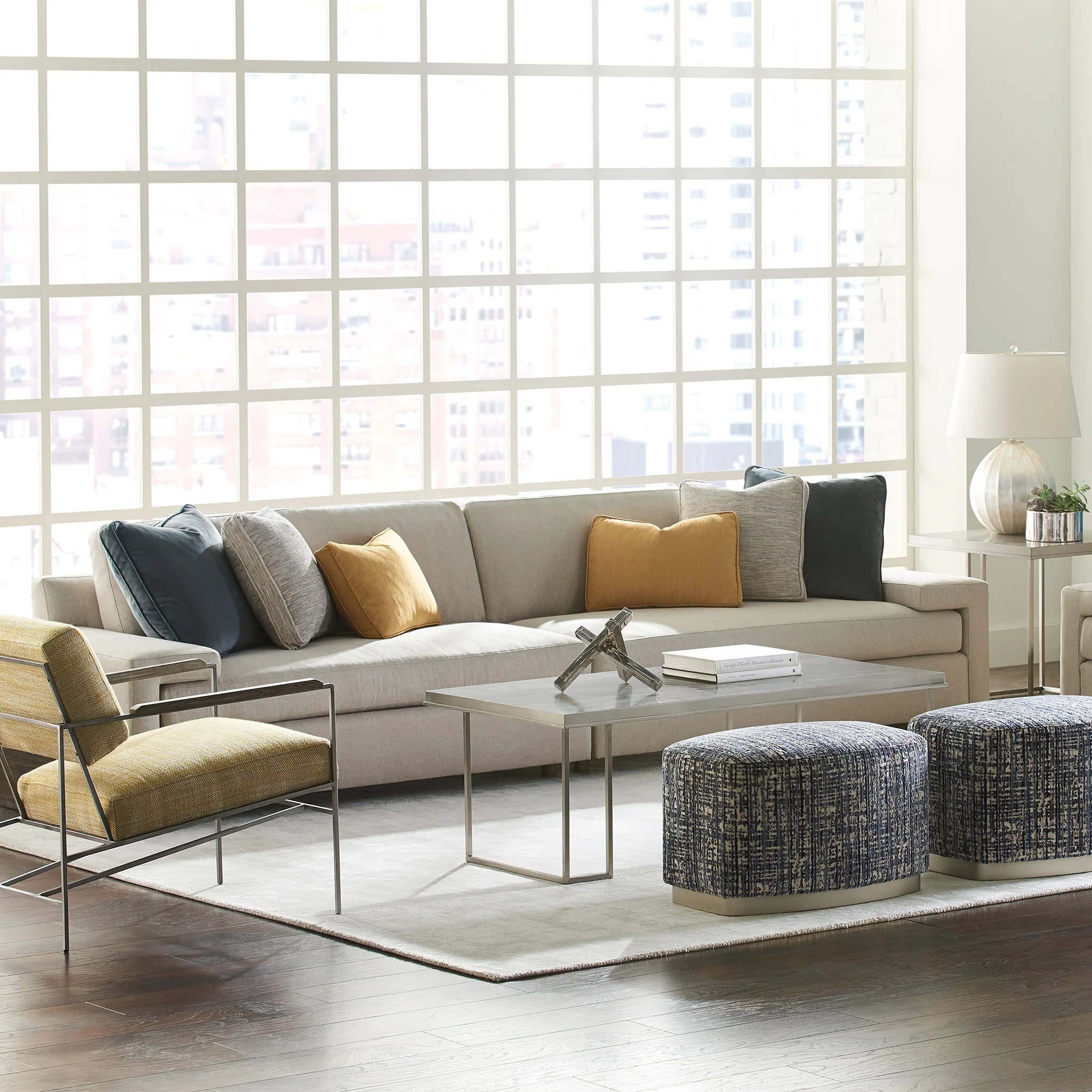 Modern Beige Fabric, 2-Piece Sectional Sofa with Shelf Arm & Accent Pillows, Living Room Sofa