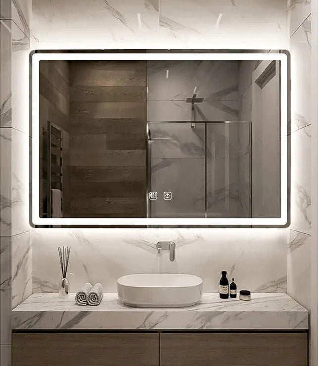 LED Smart Bathroom Mirror Rectangle Backlit 20x28 Inch, Touch Control Defogging Mirror