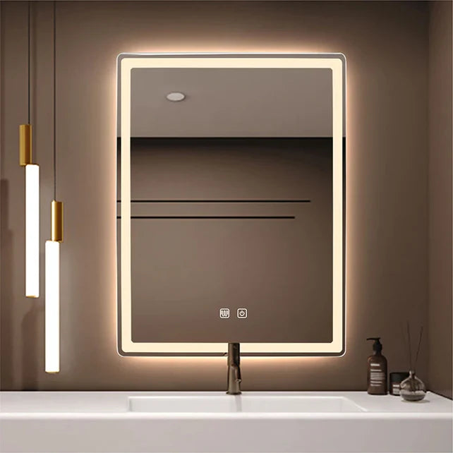 LED Smart Bathroom Mirror Rectangle Backlit 20x28 Inch, Touch Control Defogging Mirror