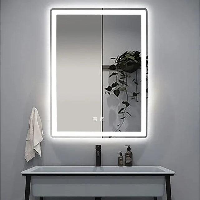LED Smart Bathroom Mirror Rectangle Backlit 20x28 Inch, Touch Control Defogging Mirror