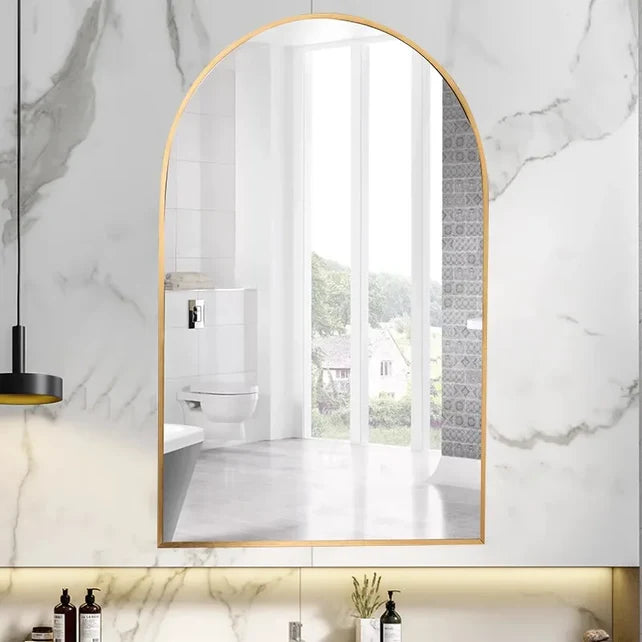 Arched Wall Mirror Gold Frame 24x36 Inch, Modern Bathroom Vanity Mirror