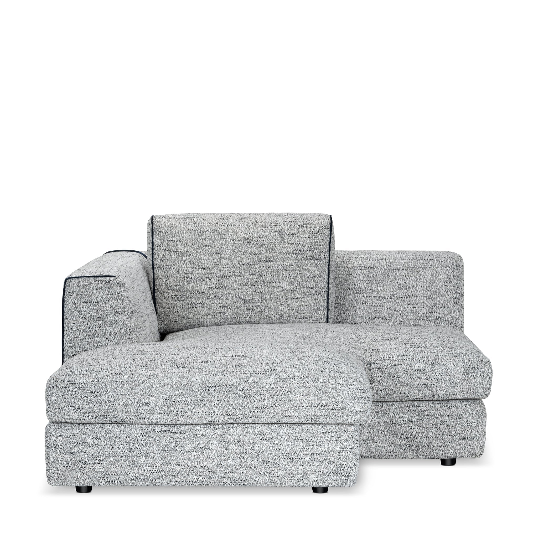 Modern Gray Chenille, 7-Piece Sectional Sofa with Ottoman & Navy Accent Pillows, Living Room Sofa