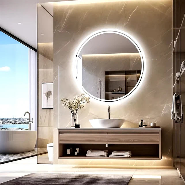 LED Smart Bathroom Mirror Round Backlit 16-Inch, Wall Mounted Illuminated Mirror