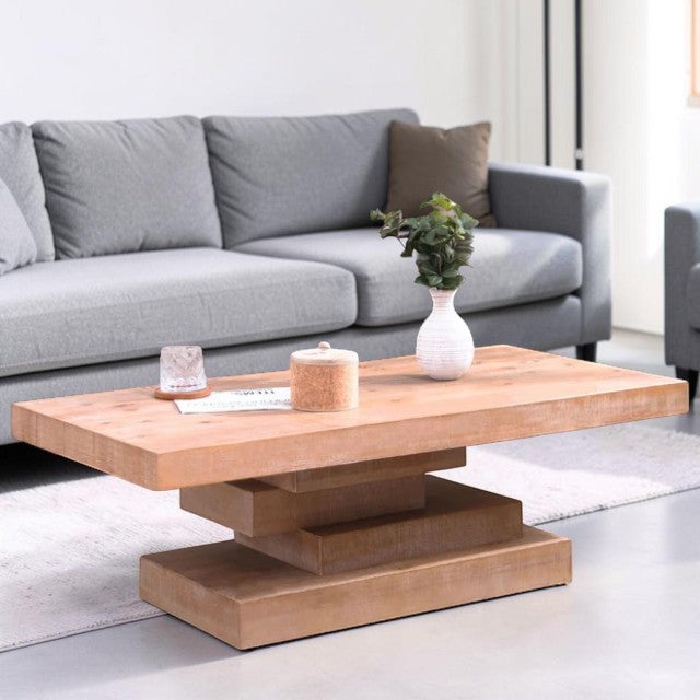 Modern Rustic Center Table Natural Wood Finish, Rectangular Coffee Table