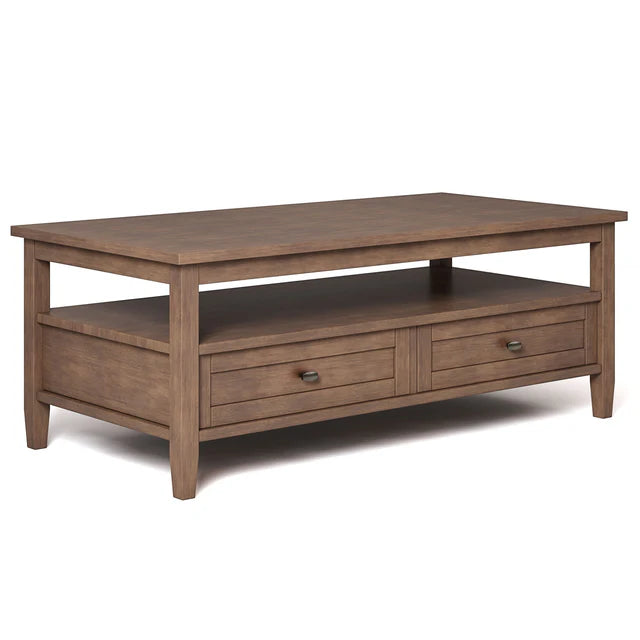 Rustic Shaker Center Table Solid Wood Natural Finish with Storage Drawers, Coffee Table