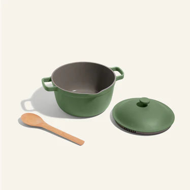 Ceramic Nonstick Stock Pot, Green 5.5 Qt with Lid & Wooden Spoon, Everyday Cookware