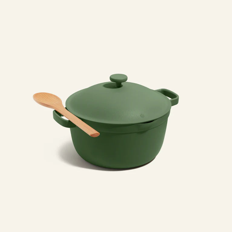 Ceramic Nonstick Stock Pot, Green 5.5 Qt with Lid & Wooden Spoon, Everyday Cookware