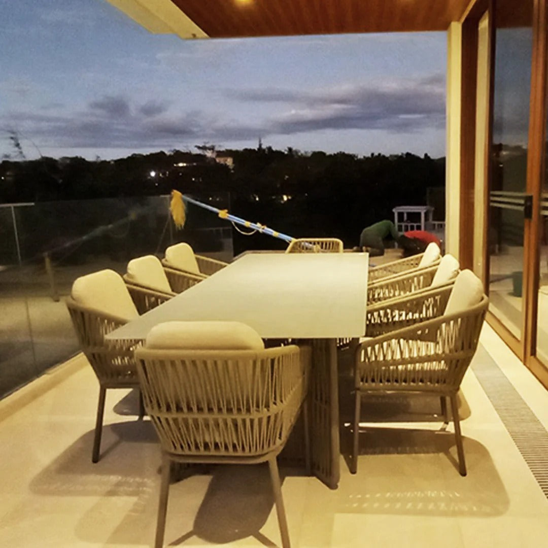 Modern Outdoor Dining Set Light Taupe Rope Weave Aluminum Frame 5-Piece, Outdoor Dining Set