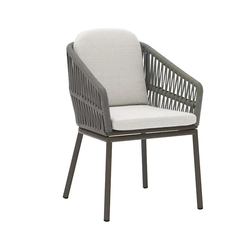 Modern Outdoor Dining Set Light Taupe Rope Weave Aluminum Frame 5-Piece, Outdoor Dining Set