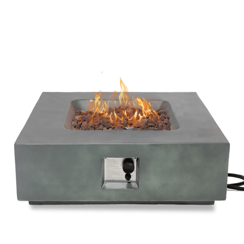 Modern Square Propane Fire Pit Table Concrete Finish with Lava Rocks, Outdoor Fire Pit
