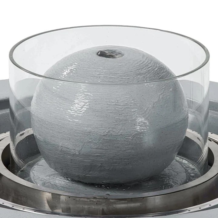 Modern Round Propane Fire Pit Table Concrete Finish Glass Wind Guard, Outdoor Fire Pit