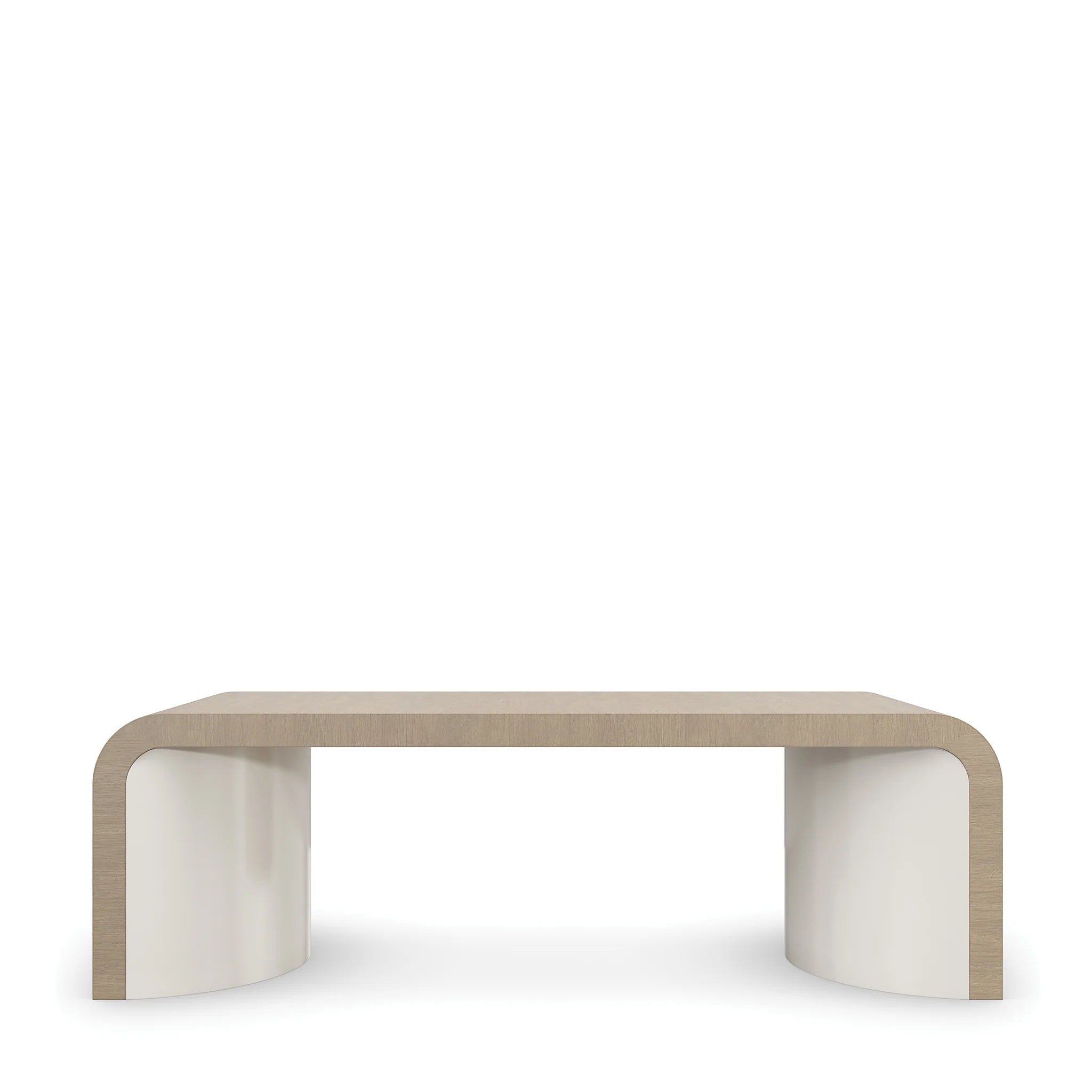 Modern Oak Finish, Living Room Center Table with Curved Waterfall Design & Sculptural Base, Coffee Table