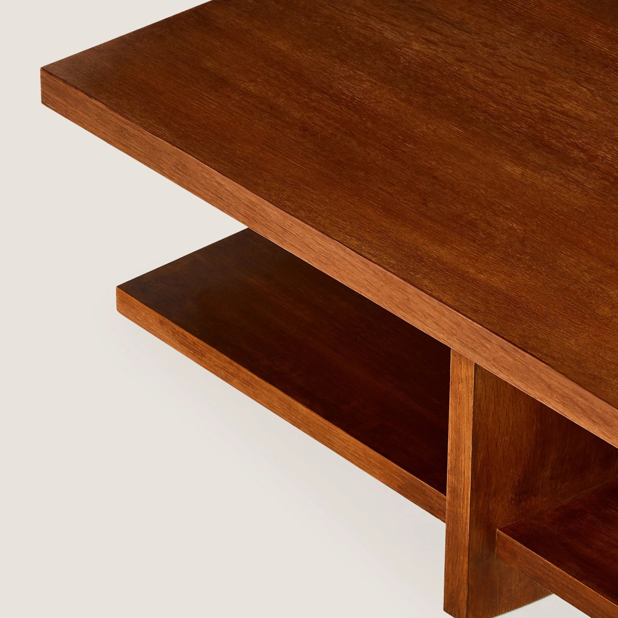 Modern Medium Oak, Living Room Center Table with Two-Tier Design & Curved Legs, Coffee Table