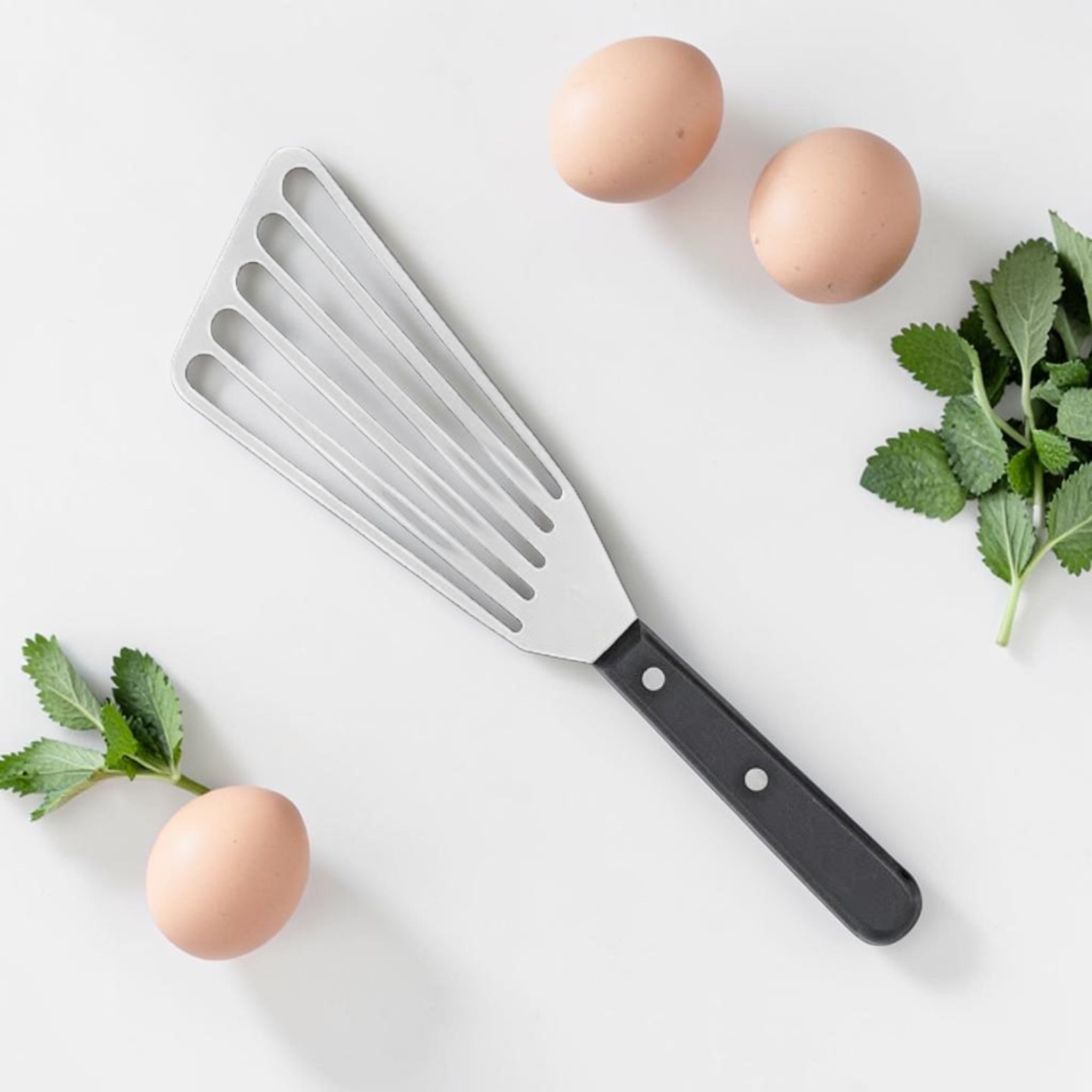 Stainless Steel Slotted Fish Spatula with Black Handle, 6.5 Inch, Kitchen Tool