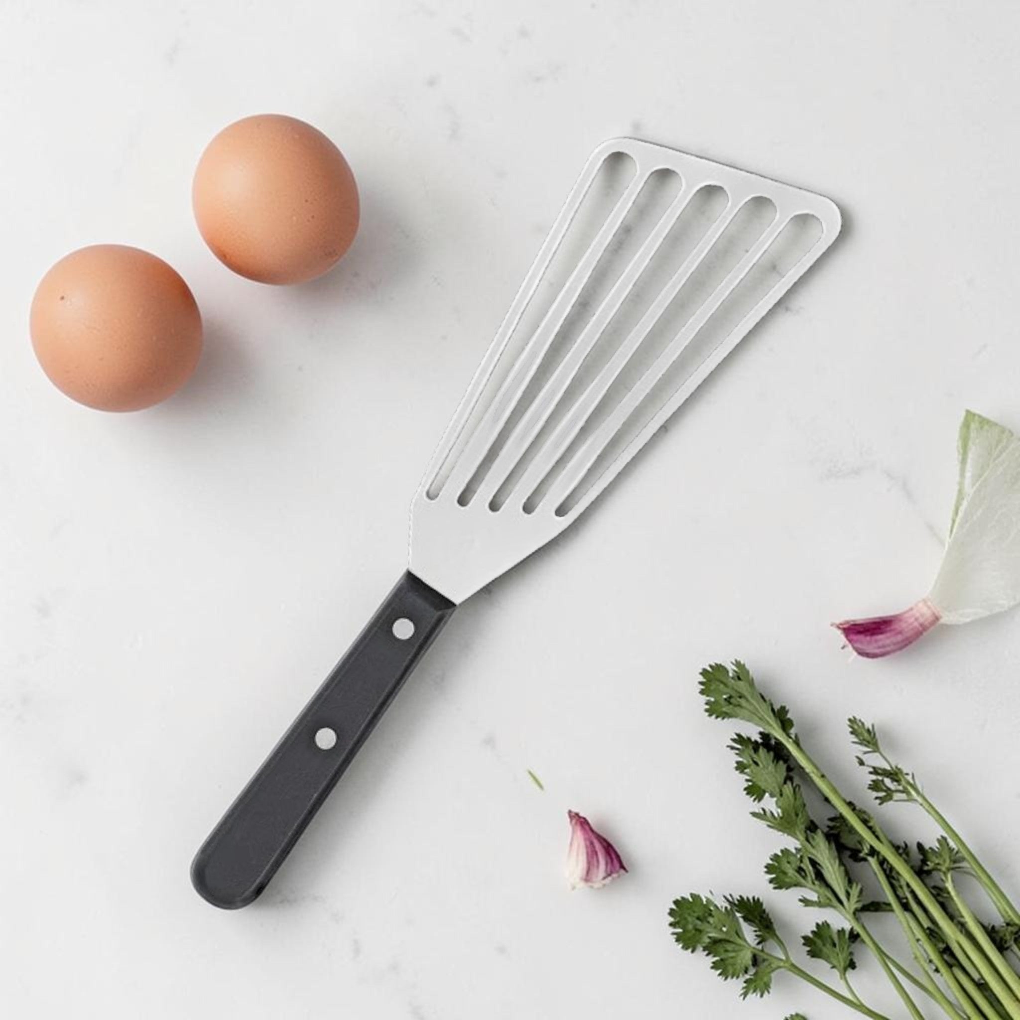Stainless Steel Slotted Fish Spatula with Black Handle, 6.5 Inch, Kitchen Tool