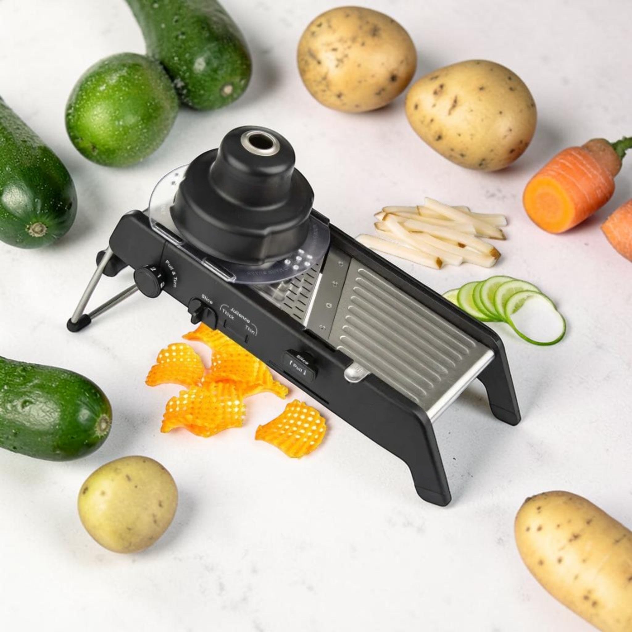 Adjustable Stainless Steel Mandoline Slicer with Hand Guard & Multiple Cuts, Kitchen Tool