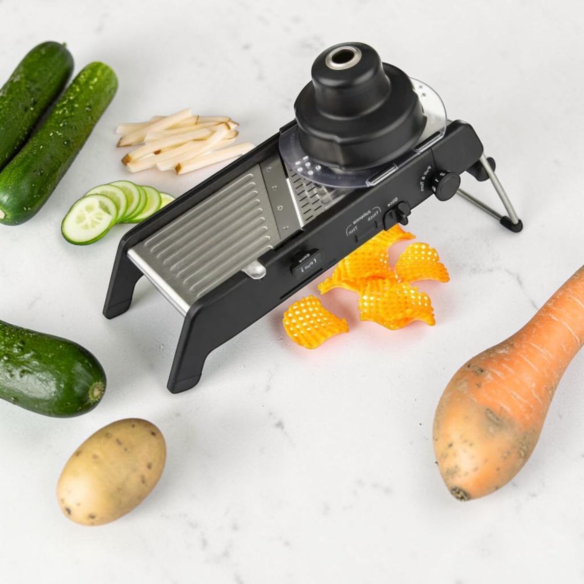 Adjustable Stainless Steel Mandoline Slicer with Hand Guard & Multiple Cuts, Kitchen Tool