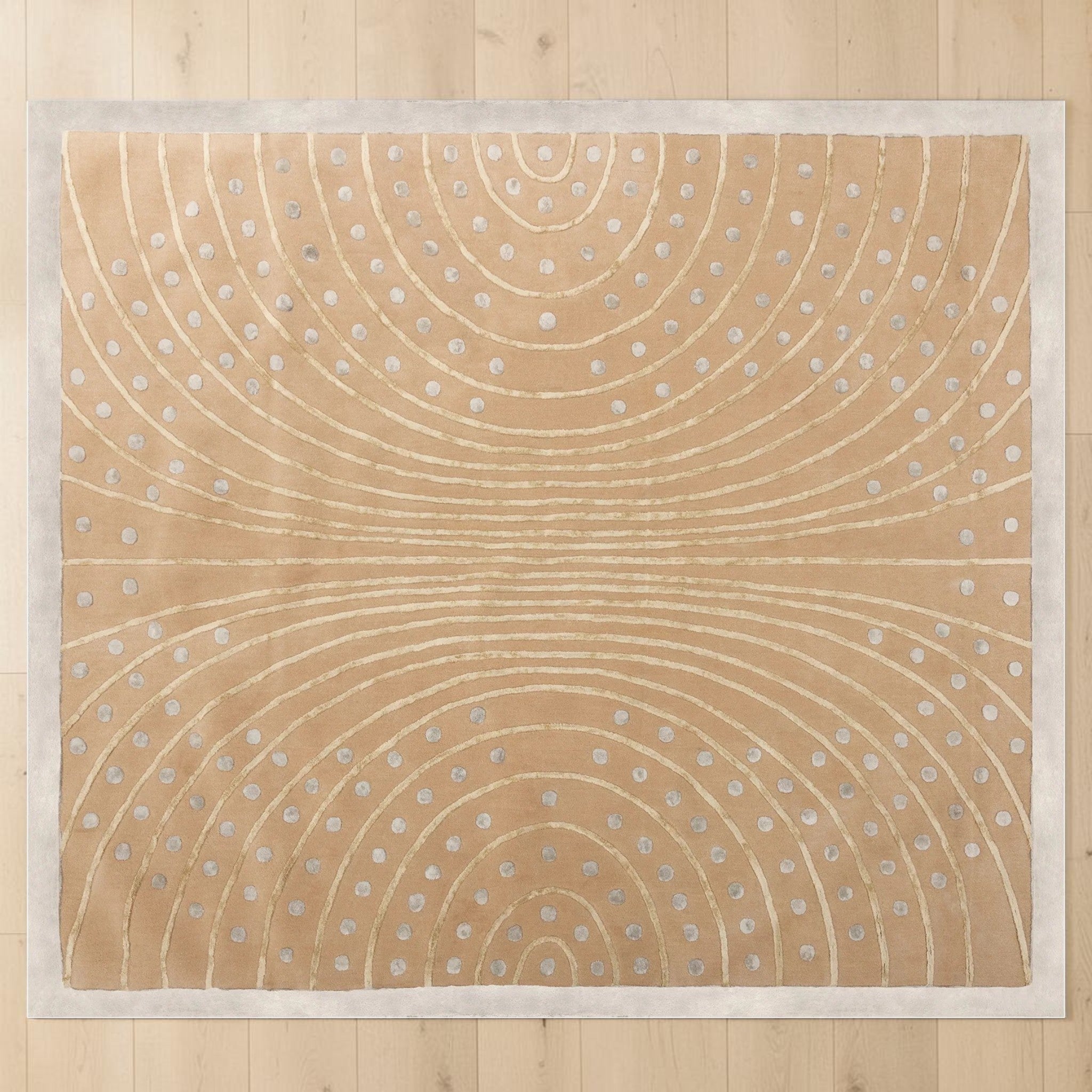 Modern Beige & Gray, Geometric Living Room Carpet, Hand-Tufted Wool Blend 10x11 Area Rug